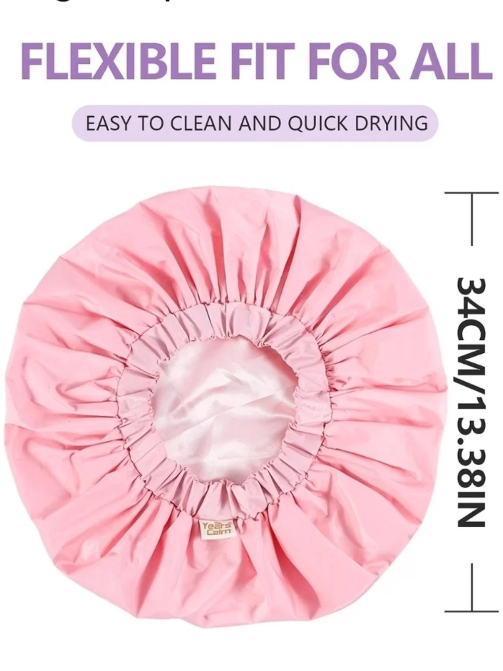 Pink Satin Shower Cap for Women - Waterproof Elastic Bonnet